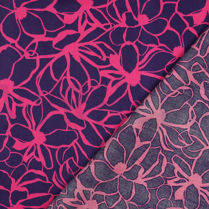 100% Cotton Satin Floral Magnolia Nerida Hansen - Dark Purple and Dark green per 1/2m