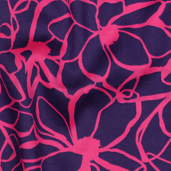 100% Cotton Satin Floral Magnolia Nerida Hansen - Dark Purple and Dark green per 1/2m