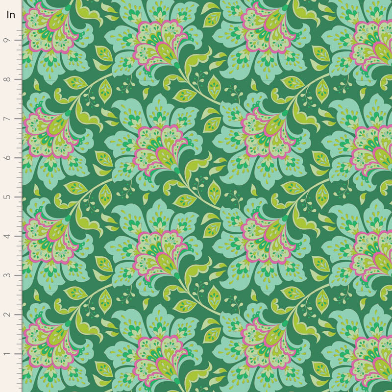 Tilda Bloomsville fabrics by the Fat quarter - cotton quilting fabric. Pine/Turquoise