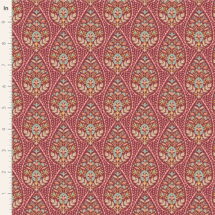 Tilda Sanctuary floral fabrics fat quarter bundle of 5 cotton fabrics - blue, green, maroon, ochre.