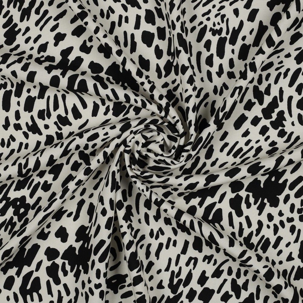 Off white & black Animal Print 100% Viscose Challis dress fabric - per half metre.