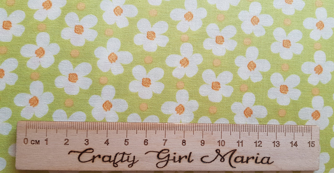 Strawberry Jam cotton fabric by Riley Blake. Pink, green daisy floral. Per 1/2M