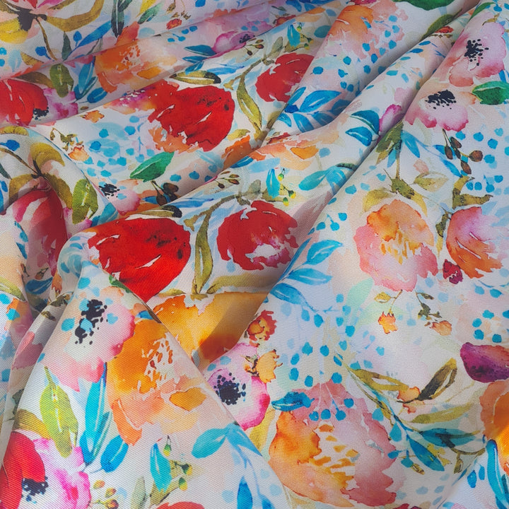 Watercolour Blossoms Floral Viscose Twill dress fabric by John Louden: per 1/2m