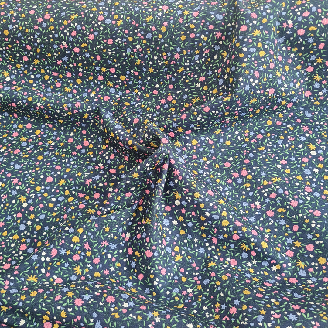 Rose and Hubble Ditsy floral 100% Cotton Poplin Fabric, navy & pink x half metre.