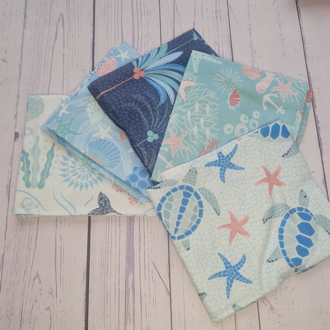 Tranquil Shores – Organic Cotton 4/ 5 Fat Quarter Fabric Bundle - Seaside