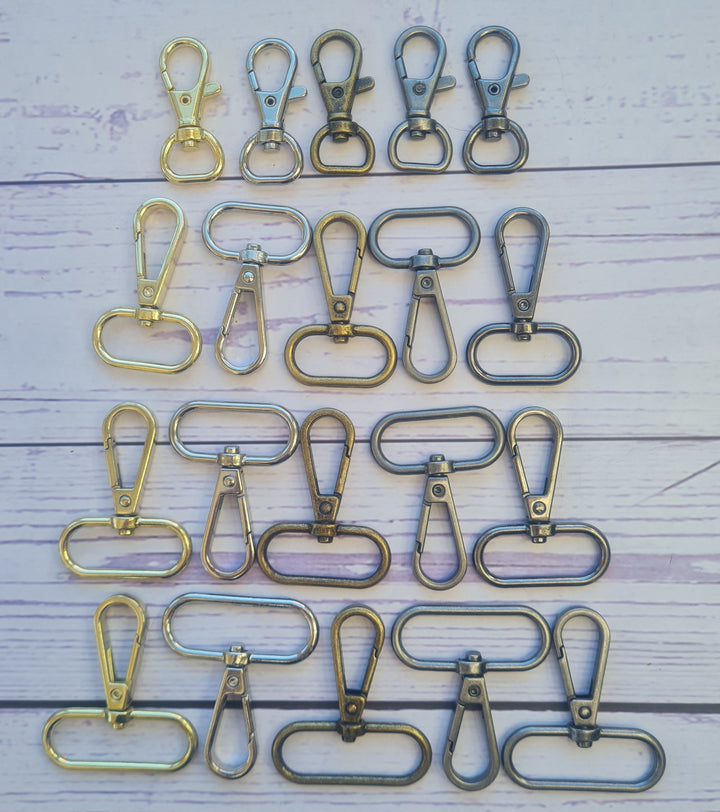 2 x metal snap hooks fastener swivel clips for bag making. 13/25/32/38 mm.