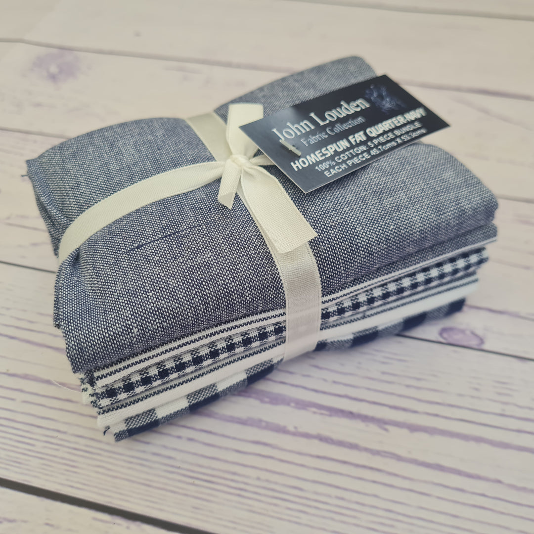 Navy Blue White Check/Plaid Ticking Stripe fat quarter bundle quilting craft cotton fabric