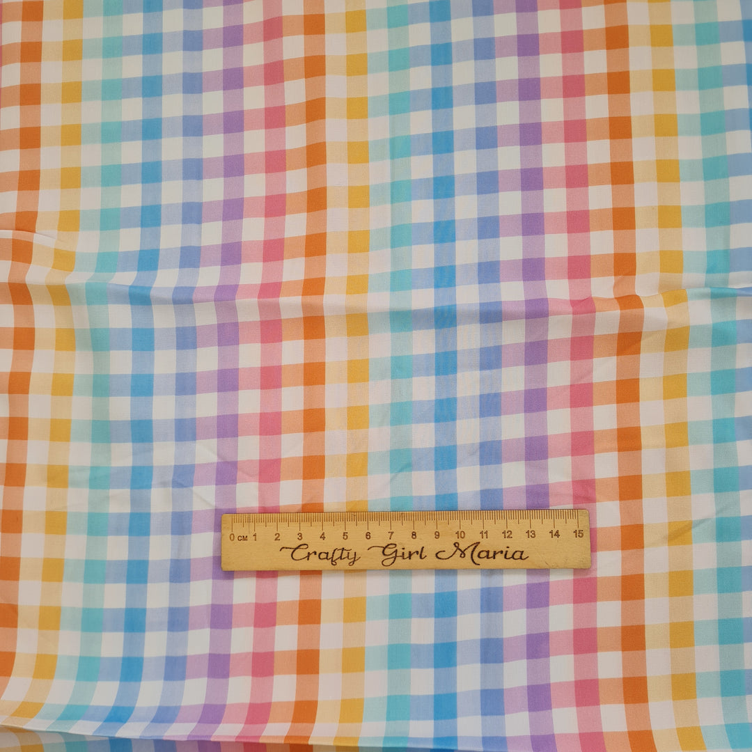 Small Rainbow Viscose Gingham Check by The Crafty Pie dressmaking fabric per 1/2m