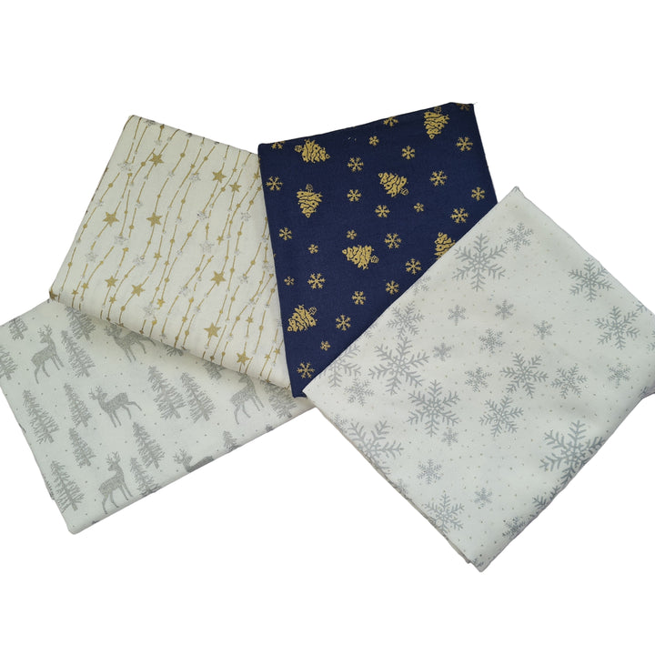 Navy white Christmas fat quarter bundle/ by the half metre quilting / craft cotton Fabrics.