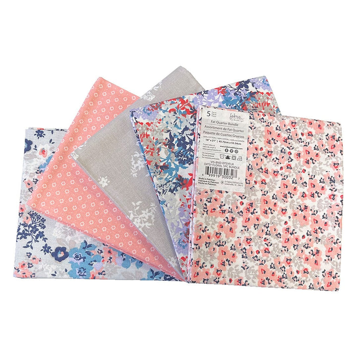 Ditsy Floral Fat Quarter bundle of 5 quilting fabrics.