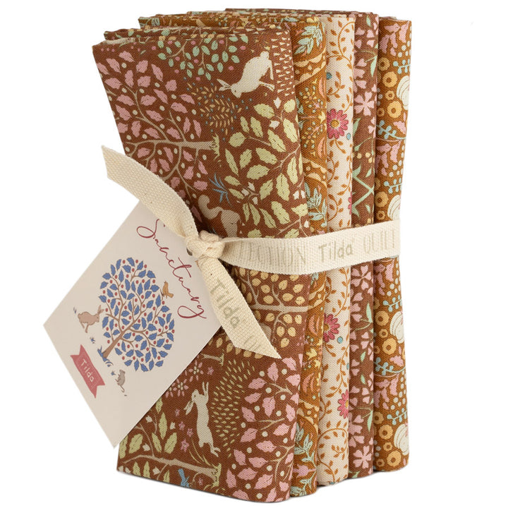 Tilda Sanctuary floral fabrics fat quarter bundle of 5 cotton fabrics - blue, green, maroon, ochre.