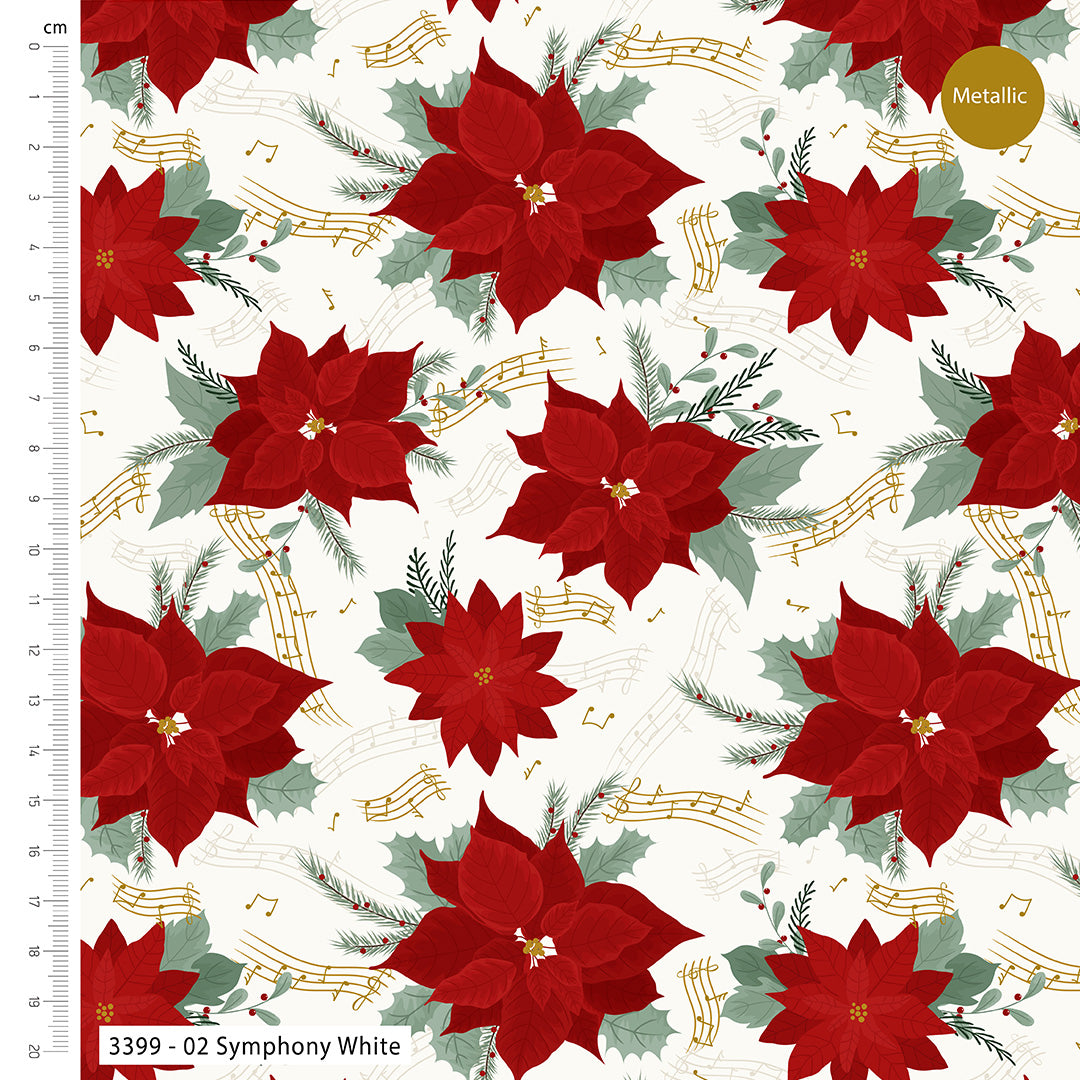 Jolly Poinsettia Christmas metallic cotton fat quarter bundle of 5 quilting fabrics.