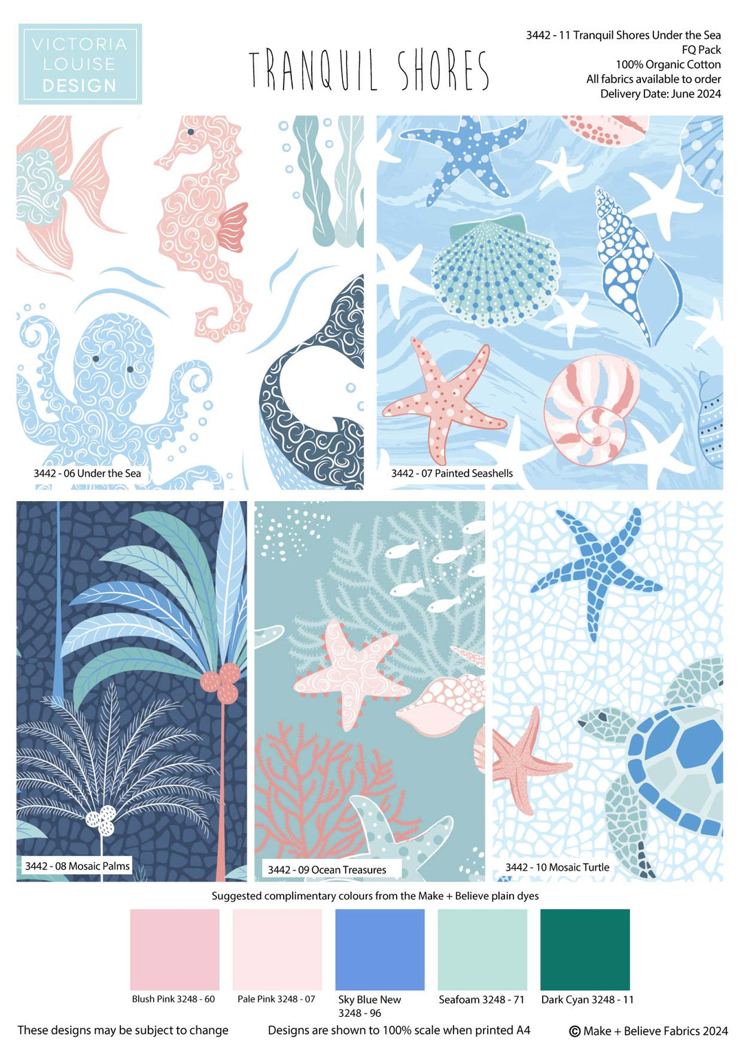 Tranquil Shores – Organic Cotton 4/ 5 Fat Quarter Fabric Bundle - Seaside