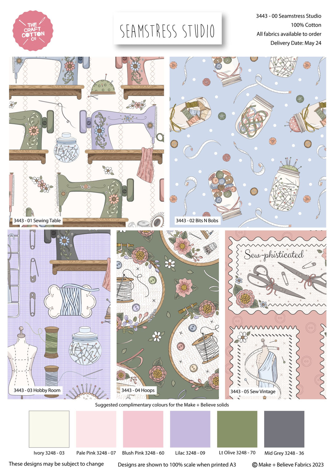 Seamstress Studio - sewing theme cotton quilting fabrics 5 fat quarter bundle.