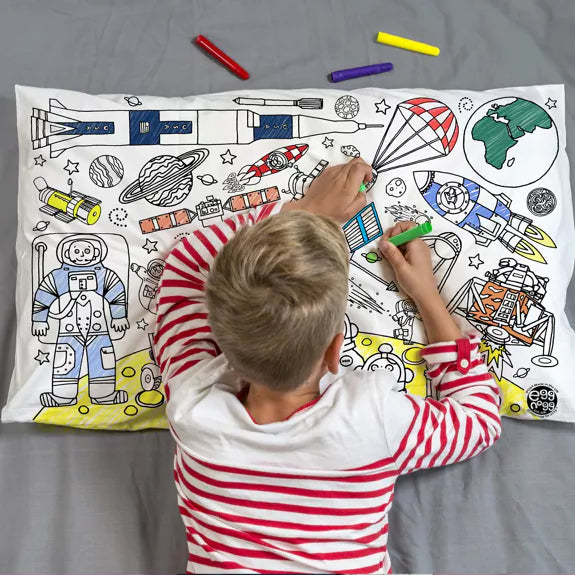 Colour in kids Pillowcase by Eggnogg - Fairies, Space and Christmas