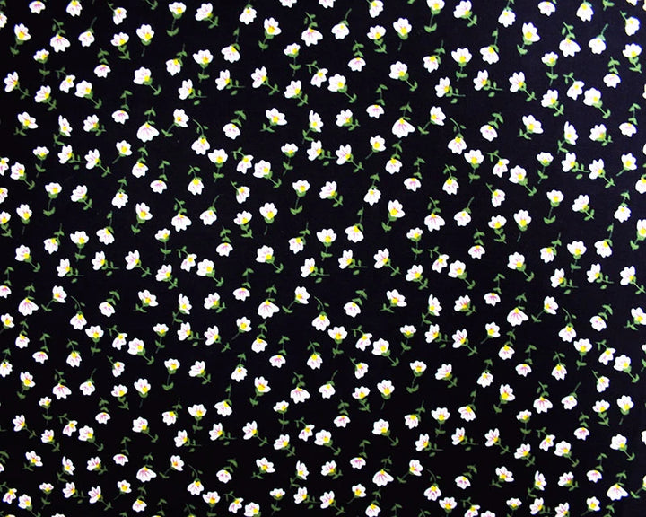 Navy blue ditsy floral Viscose Challis dressmaking fabric. Per 1/2m