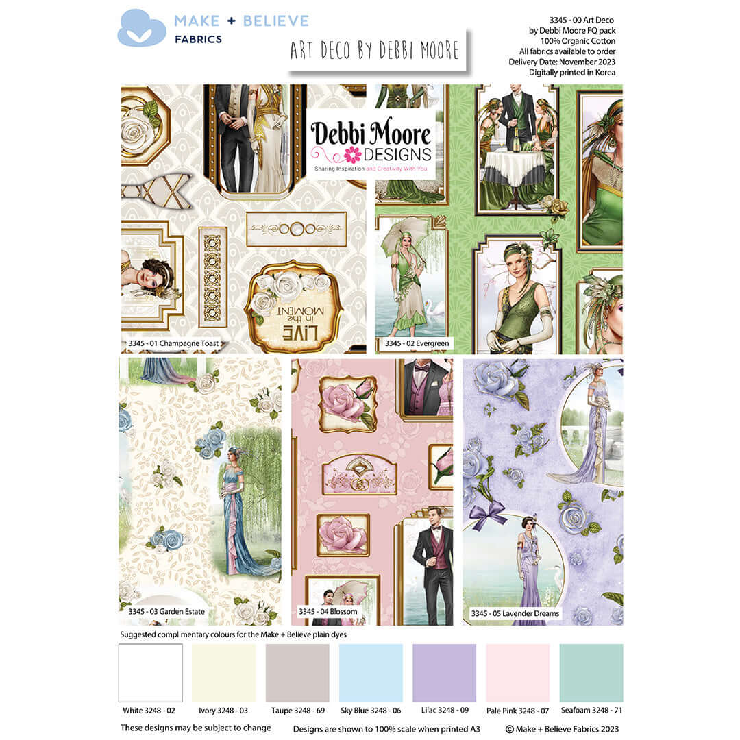 Art Deco 5 Pk Fat Quarter bundle by Debbie Moore. Organic Cotton fabric