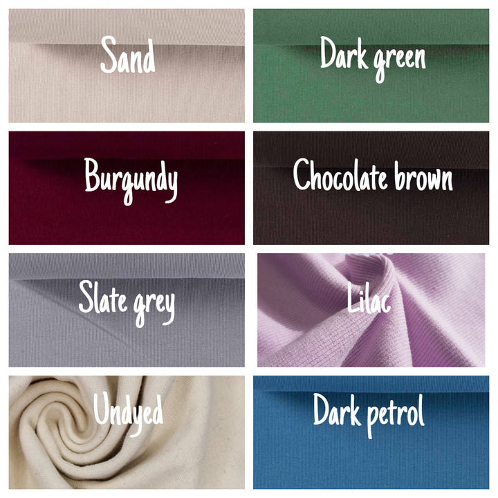 Tubular jersey ribbing knit cotton Oeko-Tex fabric. Ribbed cuffing, waistbands per metre