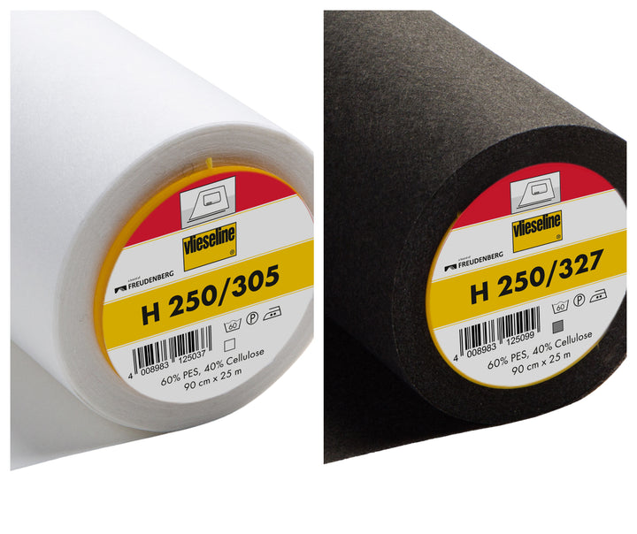 Firm/ Medium Weight fusible Interfacing White/ Black: Vilene H250/305 iron 90cm wide. 25 m roll