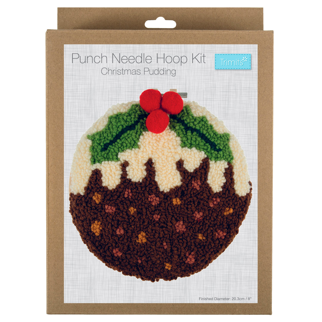 Punch needle kit: yarn and hoop Christmas Pudding