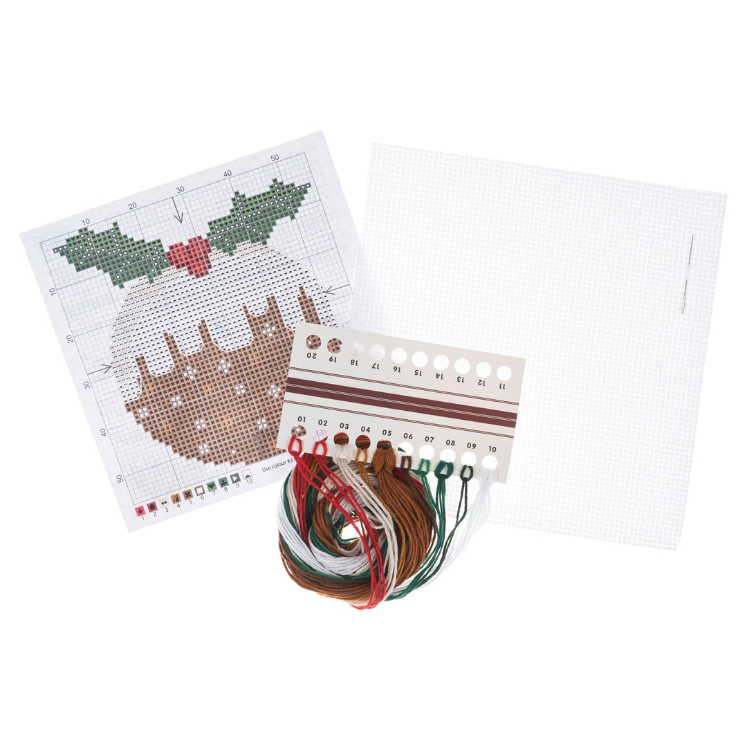 Mini Counted Cross Stitch Kit - Christmas Pudding