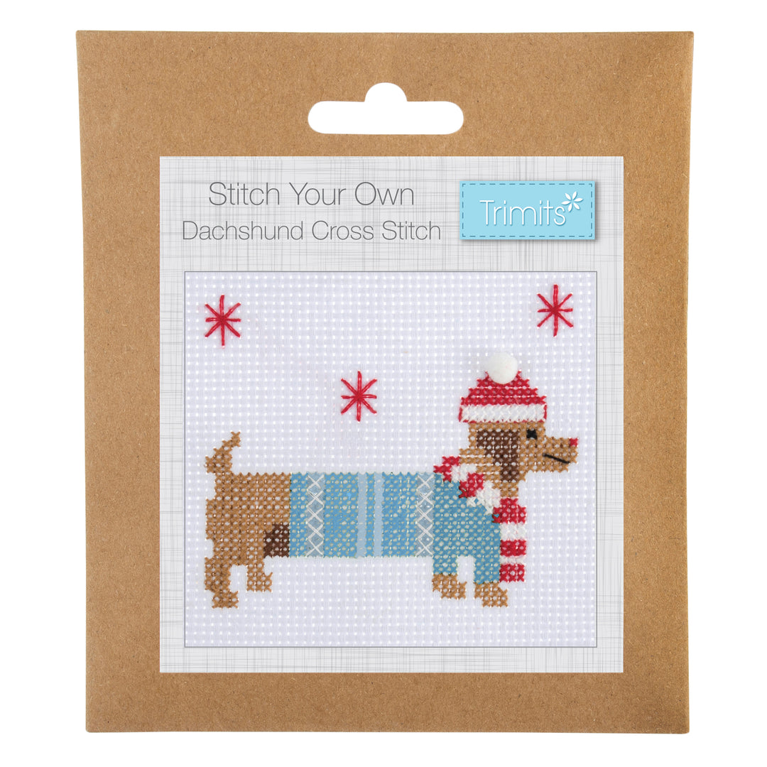 Mini Counted Cross Stitch Kit - Christmas Dachshound