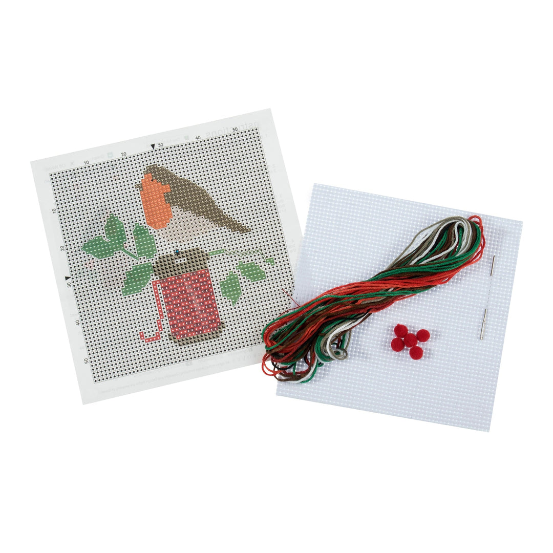 Mini Counted Cross Stitch Kit - Christmas Robin