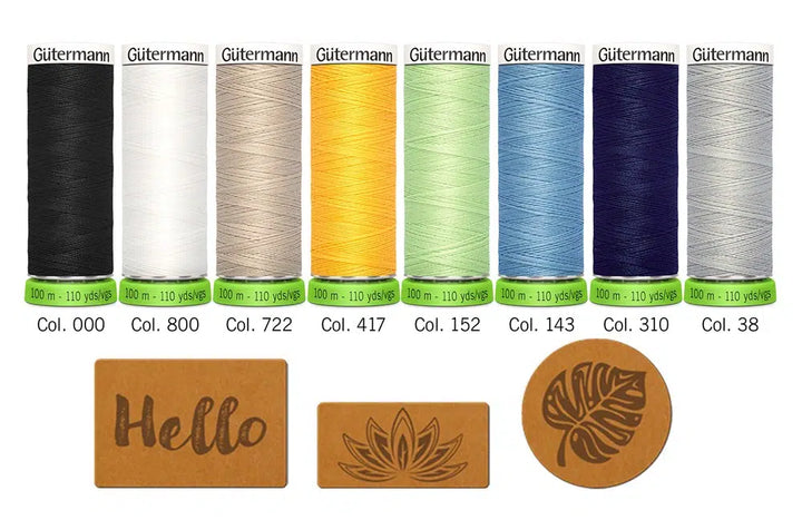 Gutermann Sew-All 100% Recycled Polyester Assortment Sewing Thread Set 100mtr x 8 reels PLUS Sew in Labels