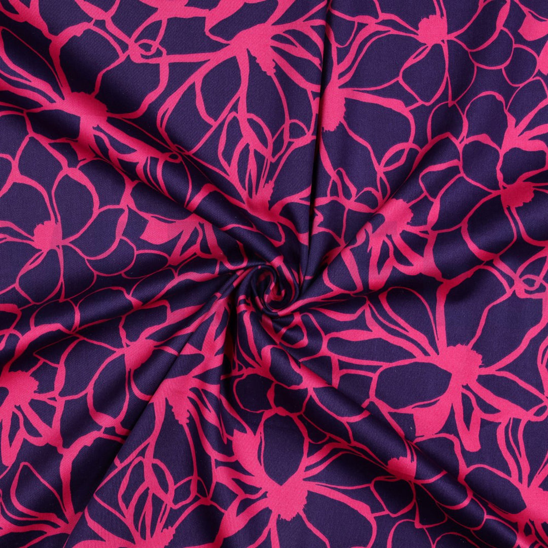 100% Cotton Satin Floral Magnolia Nerida Hansen - Dark Purple and Dark green per 1/2m