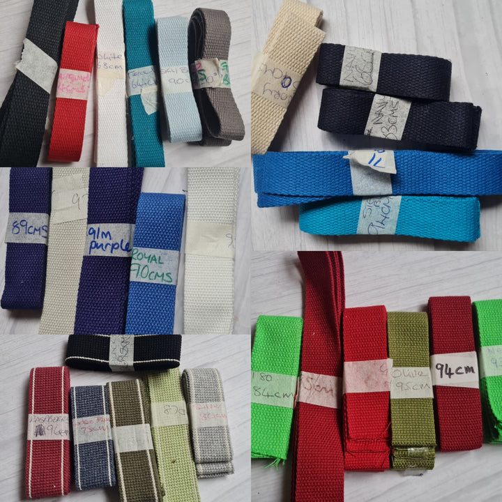 Bulk bag strapping/ webbing scraps: 6-7 x <1 m pieces, various colours