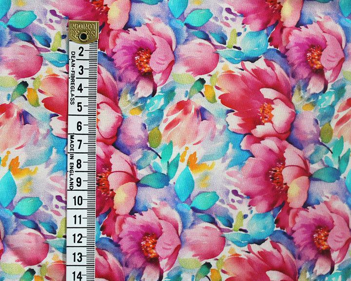 Little Johnny Floral Viscose Challis Floral dressmaking fabric. Per 1/2m