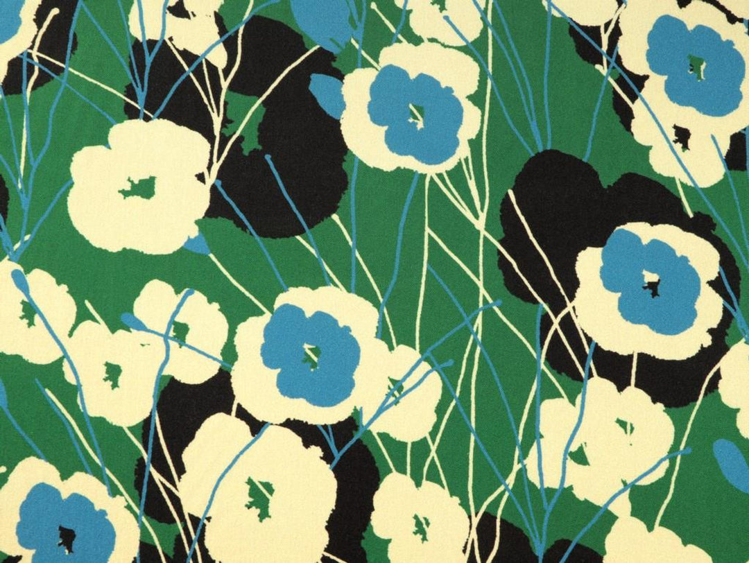 Green Floral Viola Viscose Twill. Fabric Godmother dress fabric per 1/2m