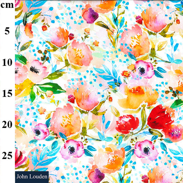 Watercolour Blossoms Floral Viscose Twill dress fabric by John Louden: per 1/2m