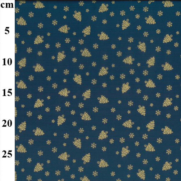 Scandi Navy & Gold Trees Christmas cotton Fabrics by John Louden per metre