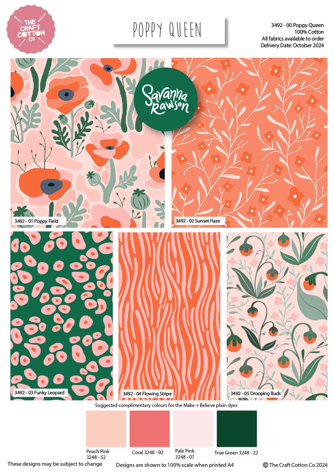 Poppy Queen by Savanna Rawson - floral cotton quilting fabrics fat quarter bundle.