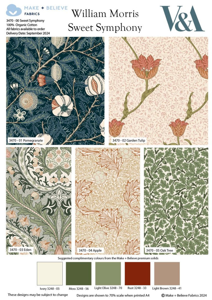 Sweet Symphony – William Morris V&A Organic Cotton Fat Quarter bundle of 5 fabrics