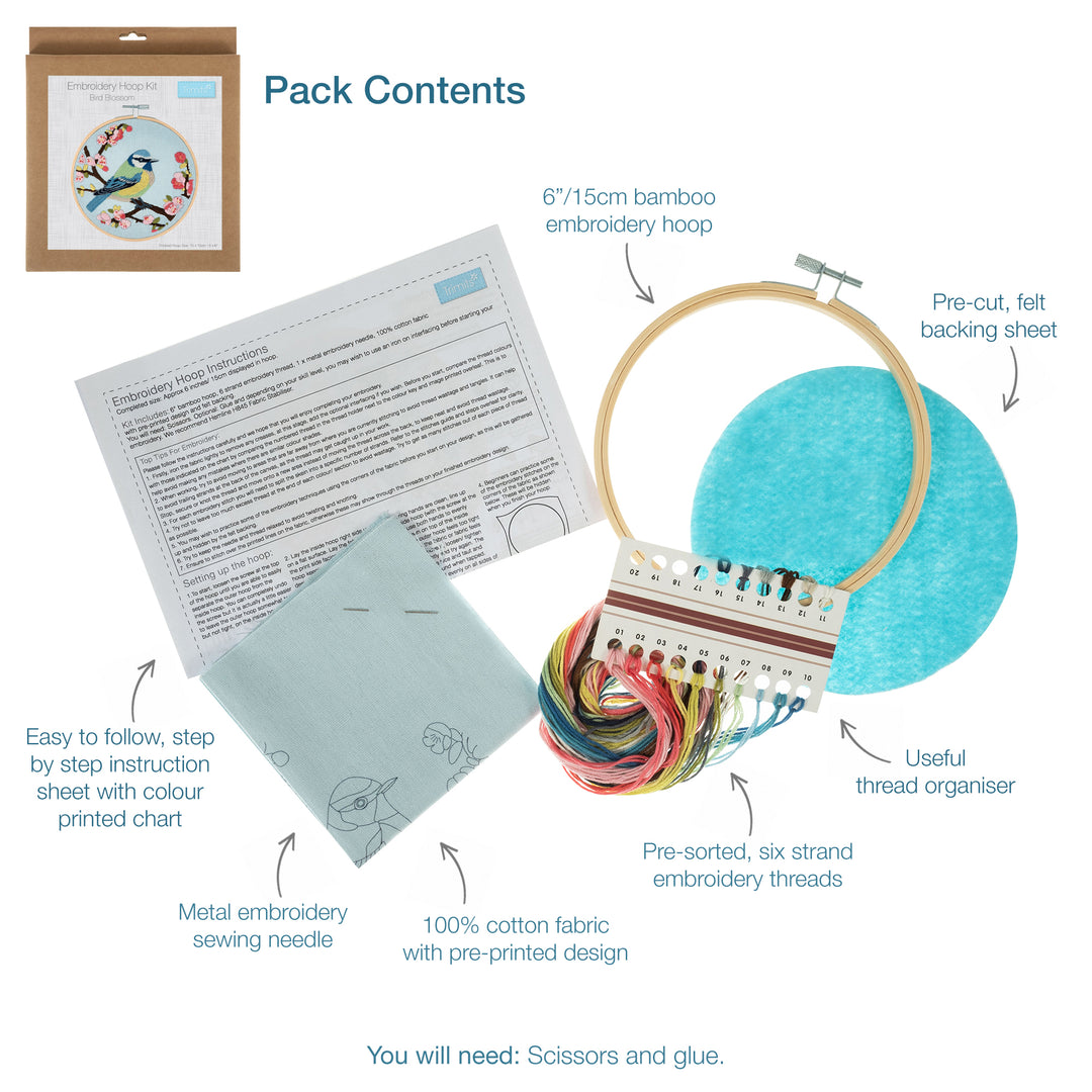 Embroidery Kit with Hoop - Bird Blossom
