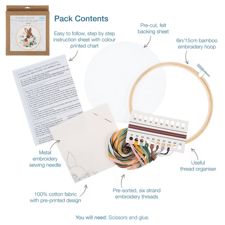 Embroidery Kit with Hoop - Rabbit