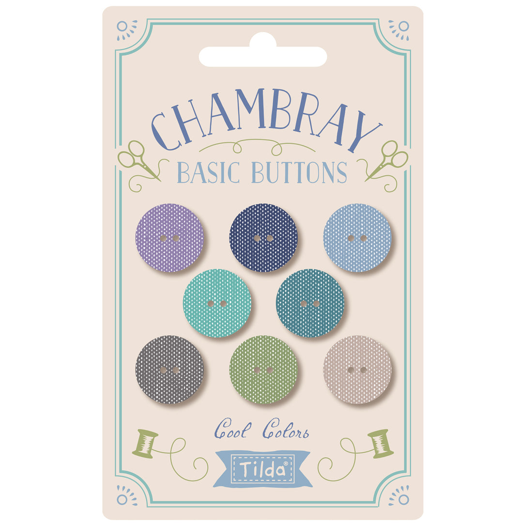 Tilda Chambray Basic fabric covered buttons , 16 mm (8 pieces)