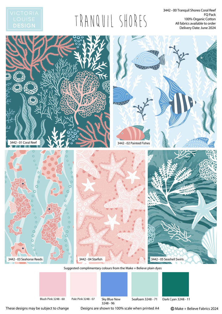 Tranquil Shores – Organic Cotton 4/ 5 Fat Quarter Fabric Bundle - Seaside