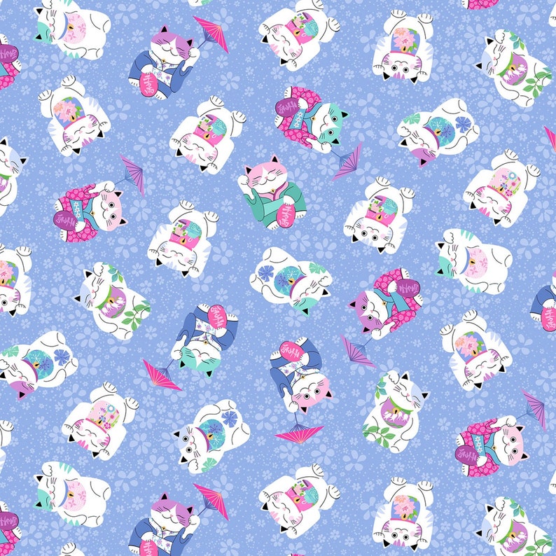 Geisha Girl By Michael Miller. Japanese floral, good fortune cat cotton fabric per 1/2M