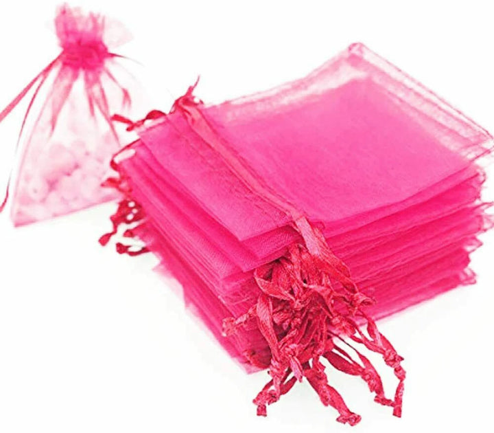25pcs 7x9cm Organza Gift Favour Bags Wedding Jewellery Drawstring Pouches - Fuchsia