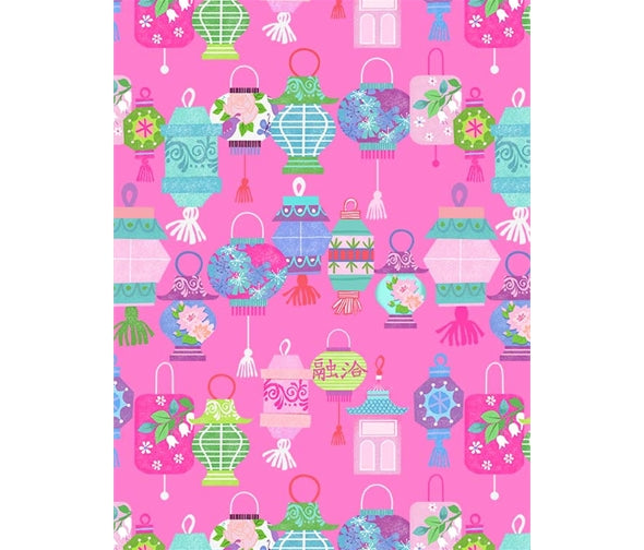 Geisha Girl By Michael Miller. Japanese floral, good fortune cat cotton fabric per 1/2M