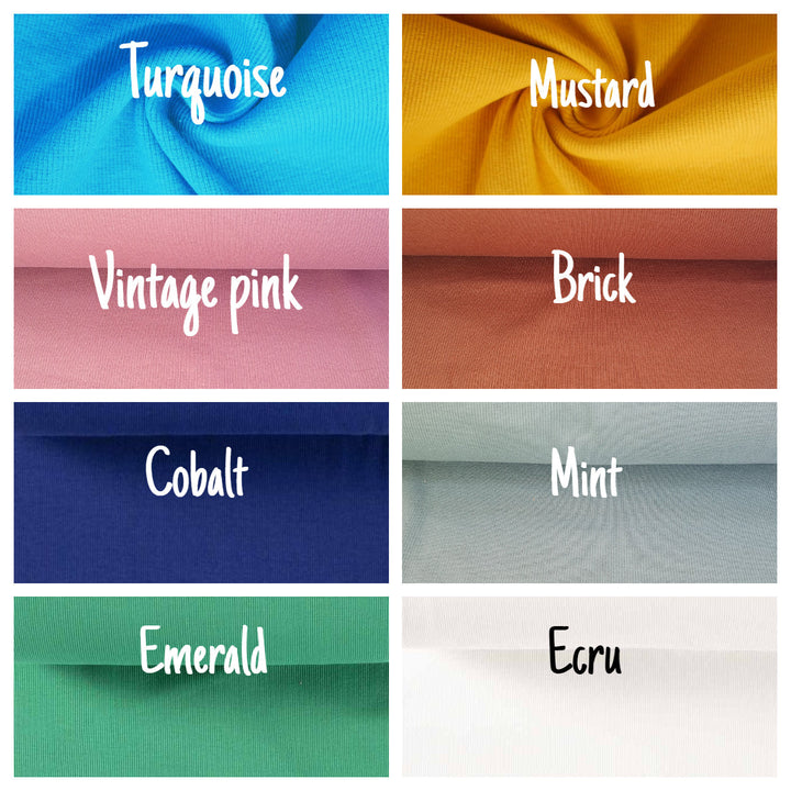 Tubular jersey ribbing knit cotton Oeko-Tex fabric. Ribbed cuffing, waistbands per metre