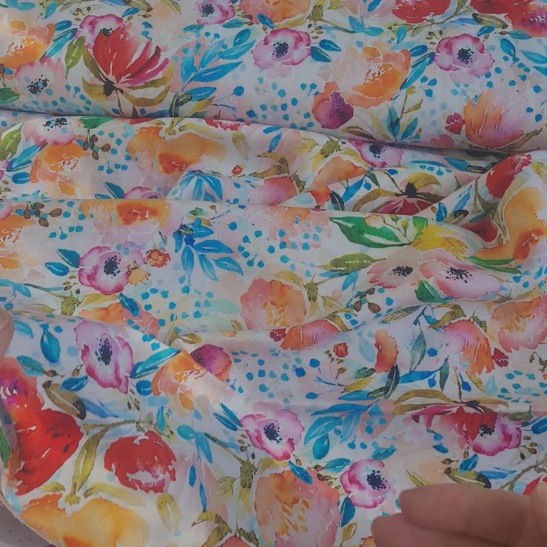 Watercolour Blossoms Floral Viscose Twill dress fabric by John Louden: per 1/2m