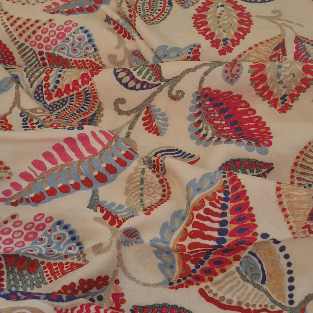 Abstract Floral Leaf Viscose Challis dressmaking fabric per 1/2m