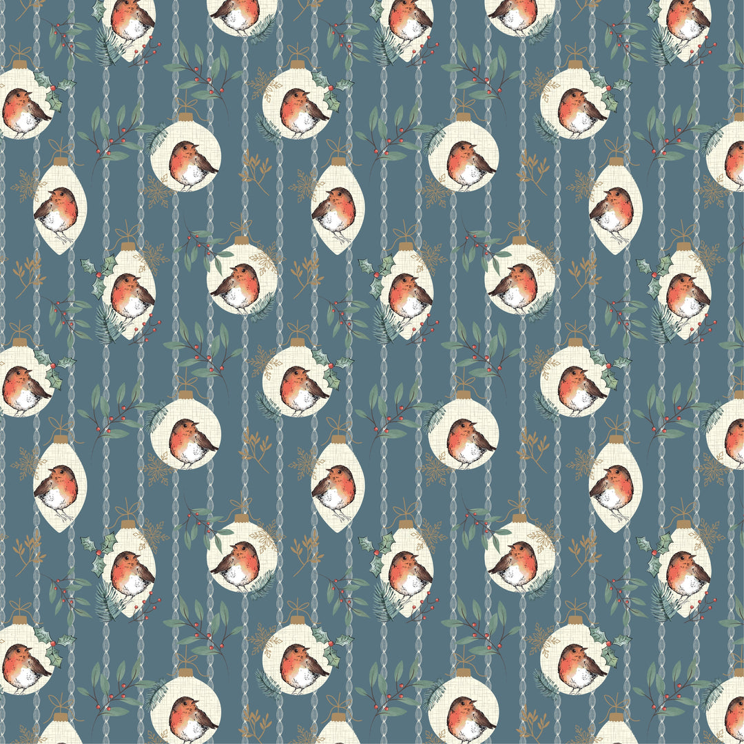 Little Red Robin Christmas cotton fat quarter bundle of 5 quilting fabrics.