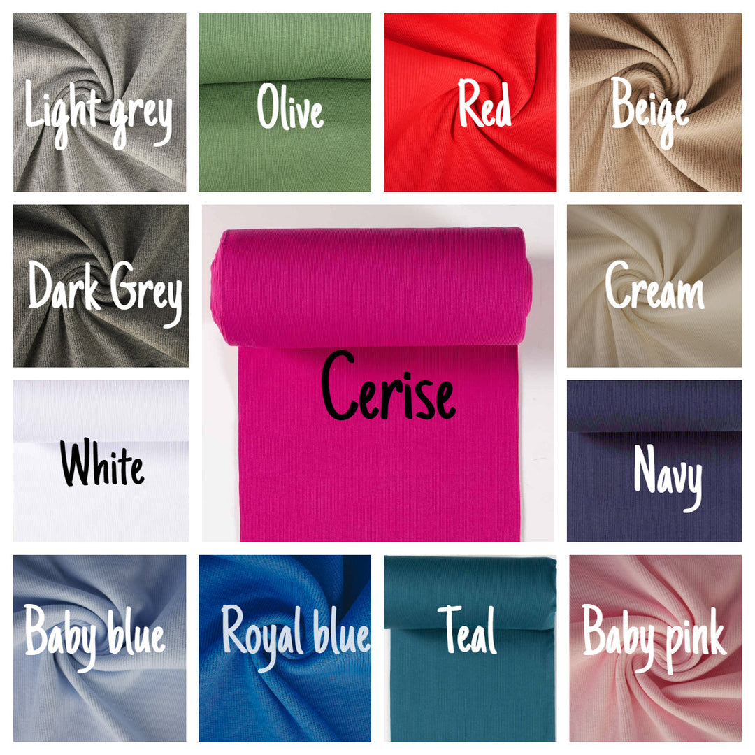 Tubular jersey ribbing knit cotton Oeko-Tex fabric. Ribbed cuffing, waistbands per metre