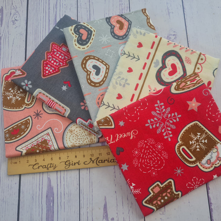 Scandi Sweet Treats Christmas fat quarter 5 pk bundle 45 x 55cm 100% cotton