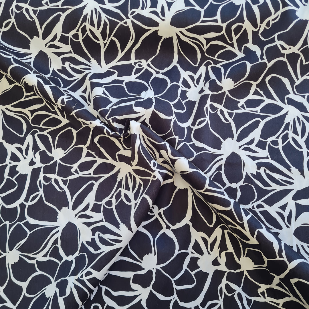 100% Cotton Satin Floral Magnolia Nerida Hansen - Dark Purple and Dark green per 1/2m